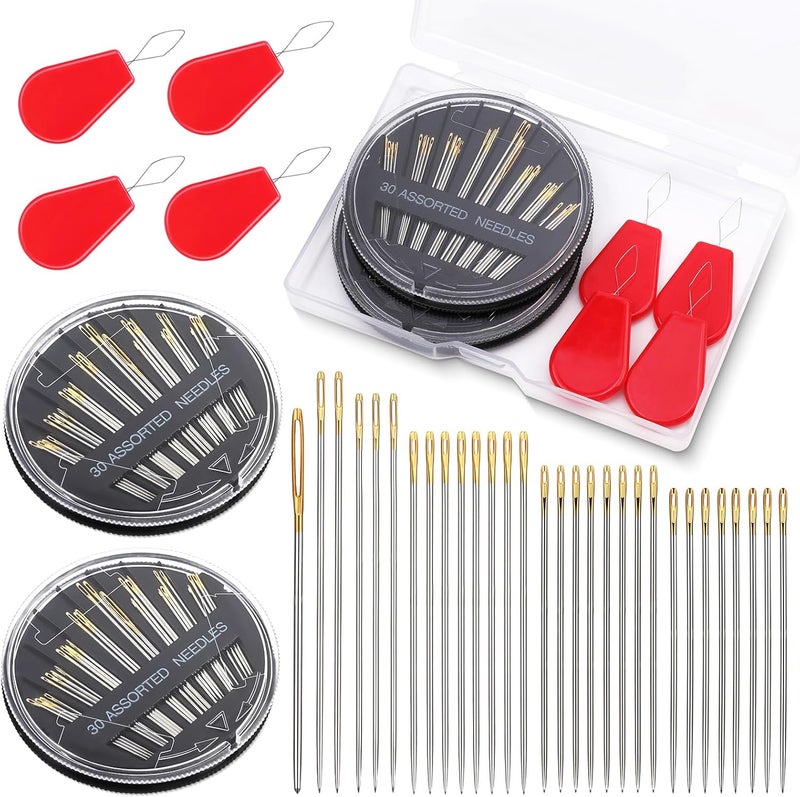 Ftyiwu 60 Pack Hand Sewing Needles, Embroidery Needles Kit Assorted, 6 Sizes Large Eye Sewing Needles with Threaders for DIY Craft Projects, Handsewing, Sewing Repair - Image 1